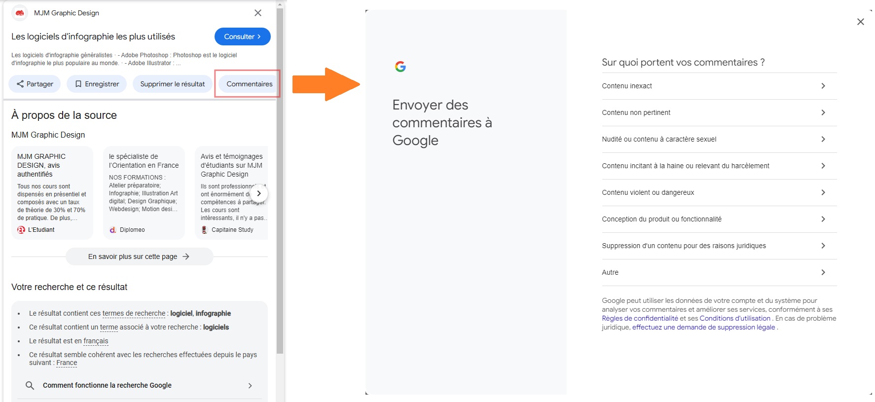 Commentaire google pour résultat de recherche