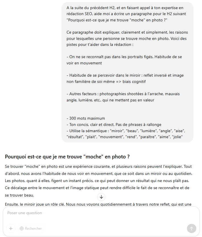 Exemple rédaction SEO via IA