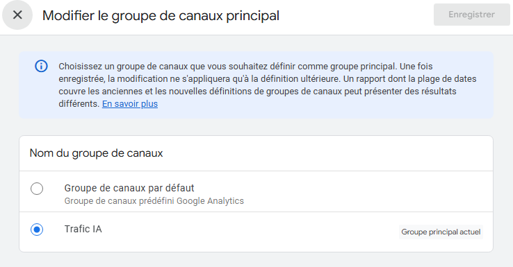 Changer groupe de canaux principal