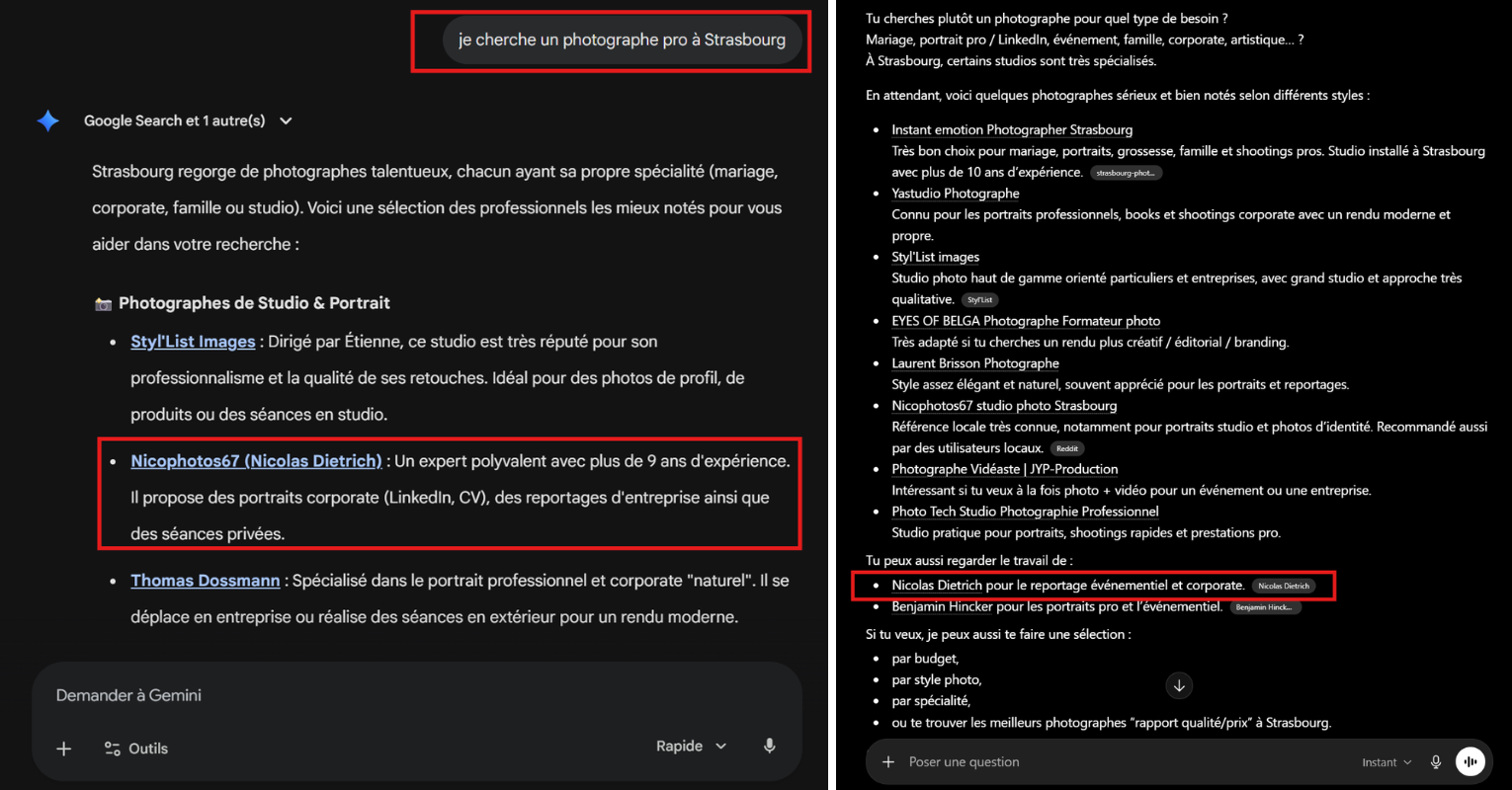 GEO - Exemples mentions IA, Nicolas Dietrich. Chat GPT & Gemini